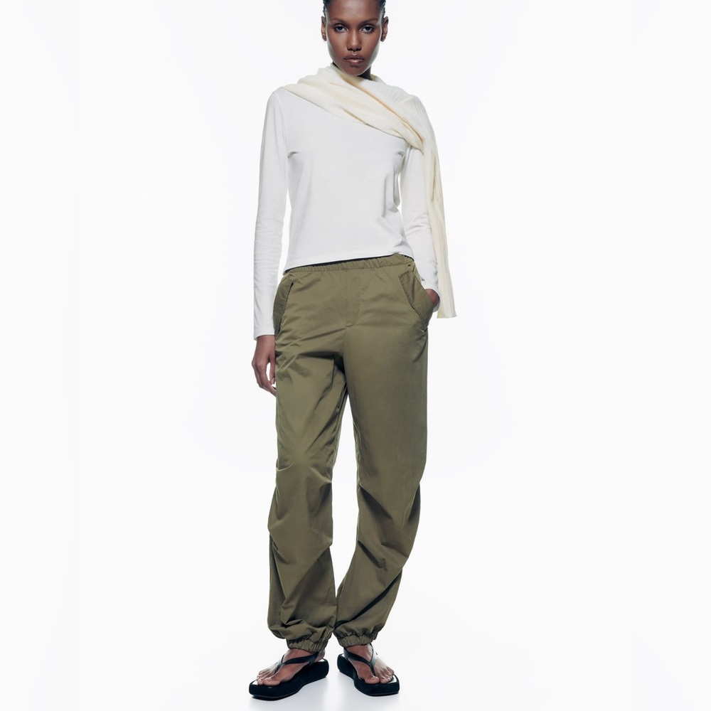 Zara Parachute Trousers Dark Khaki Parachute Pants